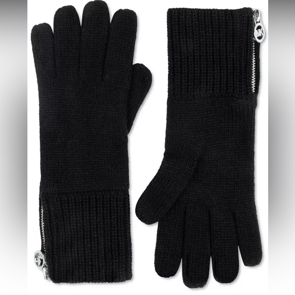 NWT MICHAEL KORS BLACK LOGO ZIPPER GLOVES